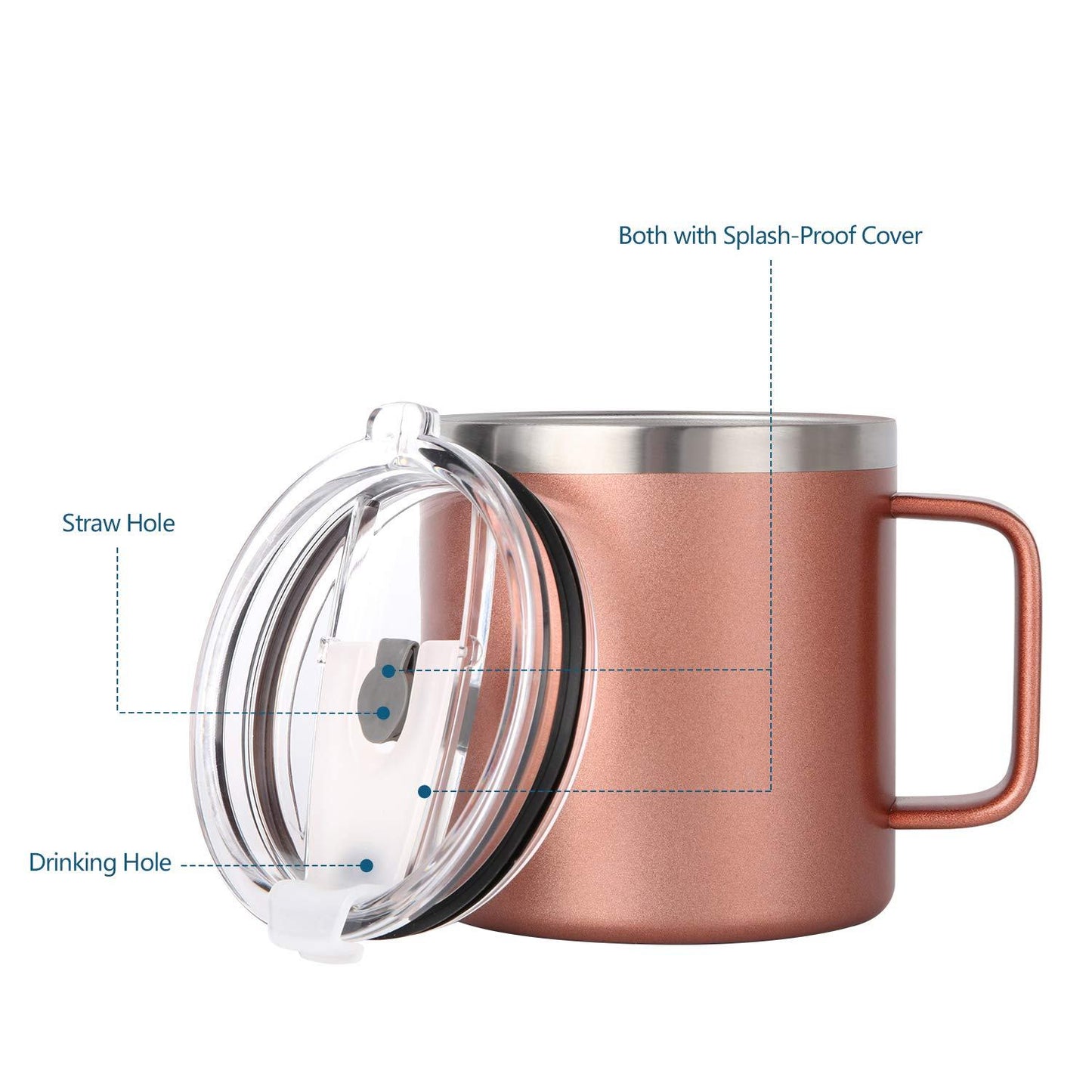 Custom Logo 12 Oz 14 Oz Powder Coated Insulated Stainless Steel Coffee Cup Handle Double Wall Vacuum Insulated Coffee Cup With Lid