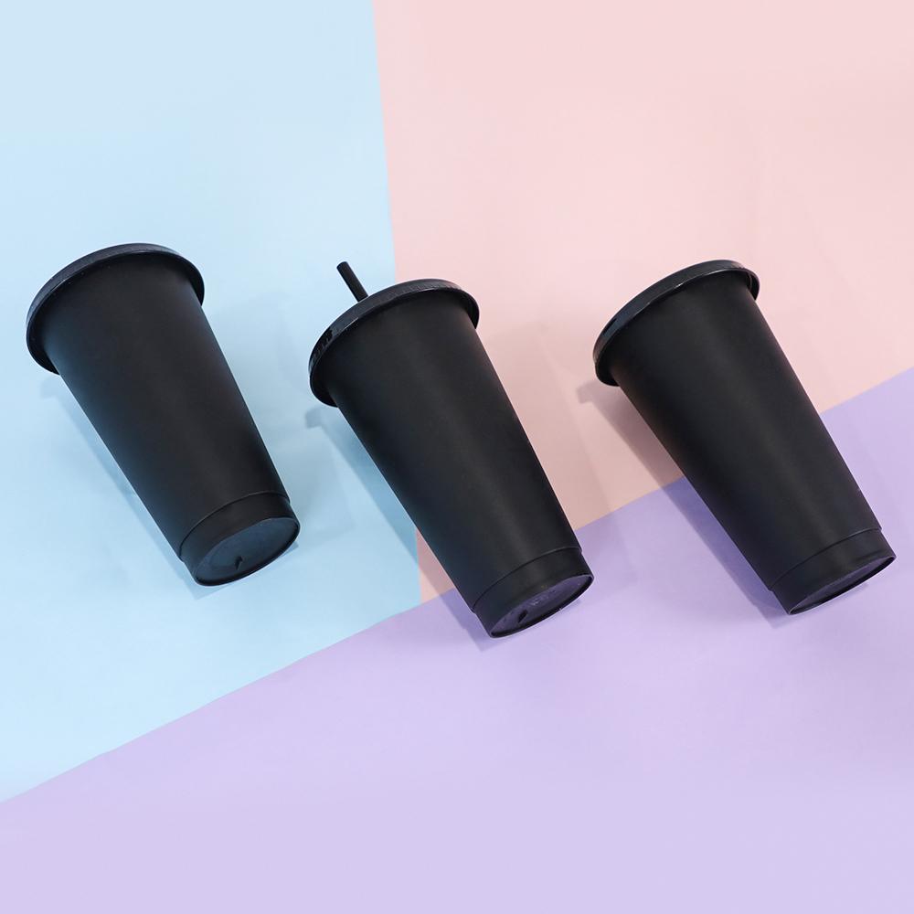 Plastic Tumbler Coffee Black Reusable 24 Oz Frosted Drink Cold Cup With Lid And Straw