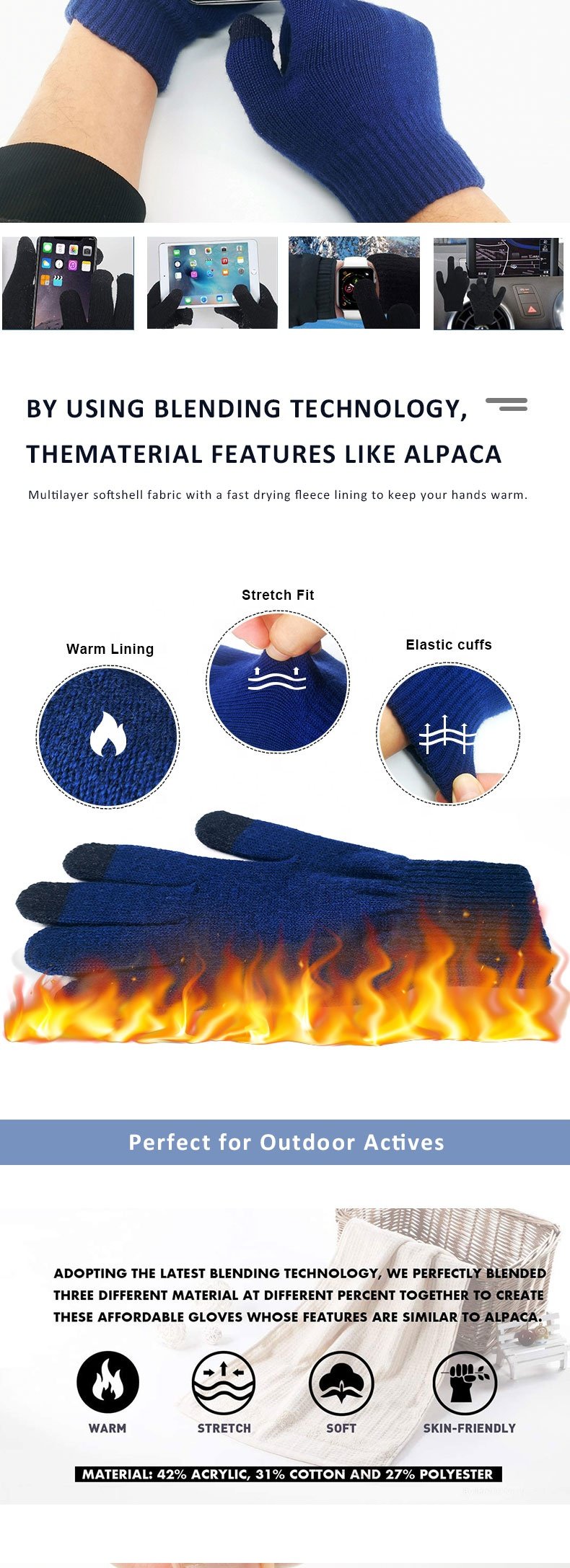 100% Merino Wool Custom Logo Men Magic Warm Women Knitted Winter Gloves With Luxury Retro Biker Hand Gloves