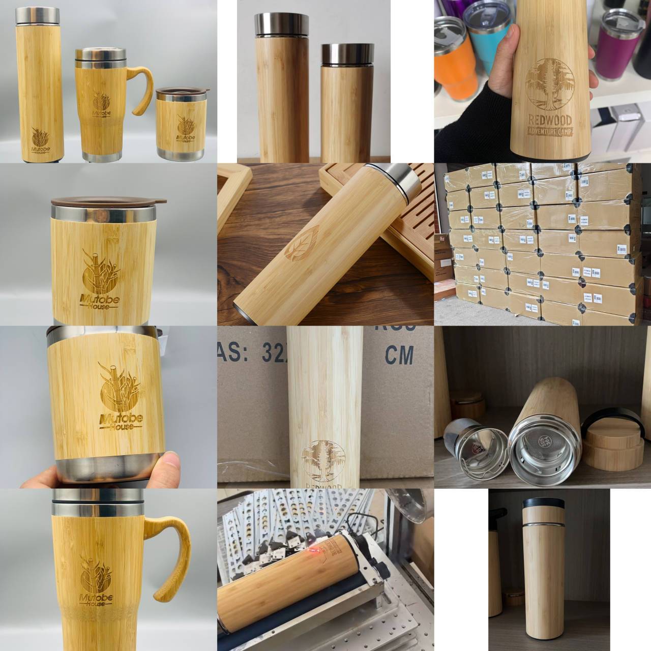 Custom Eco-friendly Double Wall Stainless Steel Bamboo Shell Coffee Cup With Lid And Handle Water Cup