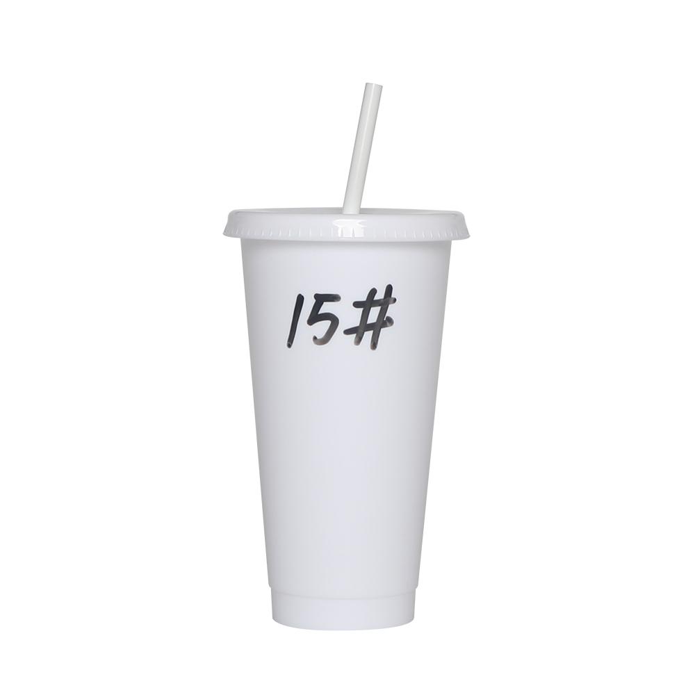 Plastic Tumbler Coffee Black Reusable 24 Oz Frosted Drink Cold Cup With Lid And Straw