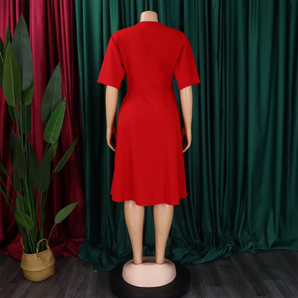 Latest Design Custom V-neck Waist Fashion Short Sleeve Pleated Irregular Tight Fashion Casual Dress