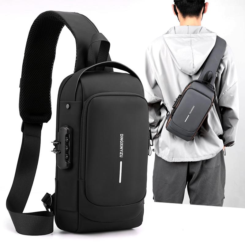 Fashion Anti-theft Men's Chest Bag Waterproof USB Charging Multi-function Shoulder Bag With Anti-theft Lock Universal PU Leather