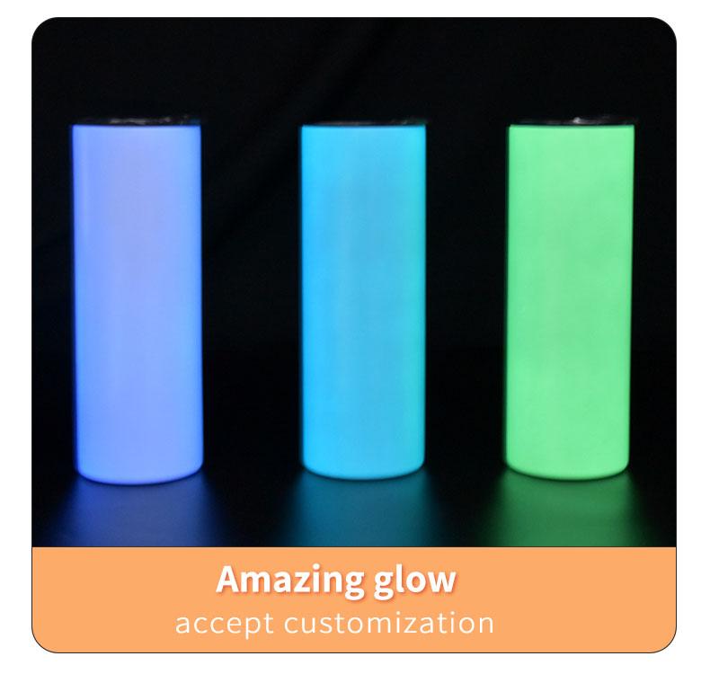 American Warehouse 20 Oz Fluorescent Stainless Steel Glow In The Dark Sublimation Slimming Tumbler Blank Luminous Paint Straight Cup