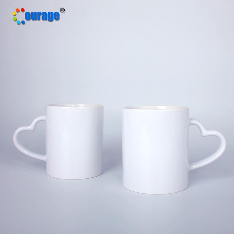 Hot Sale White Mug Blank Coated Coffee Cup Sublimation Blank 11 Oz Ceramic Custom Logo Heart Handle Mug