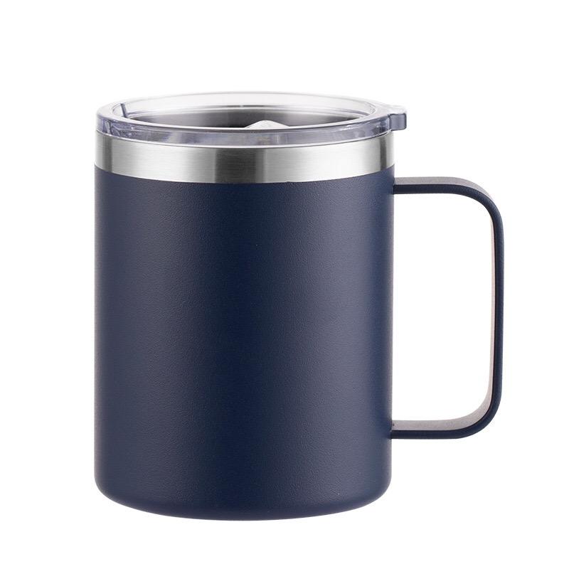 Custom Logo 12 Oz 14 Oz Powder Coated Insulated Stainless Steel Coffee Cup Handle Double Wall Vacuum Insulated Coffee Cup With Lid