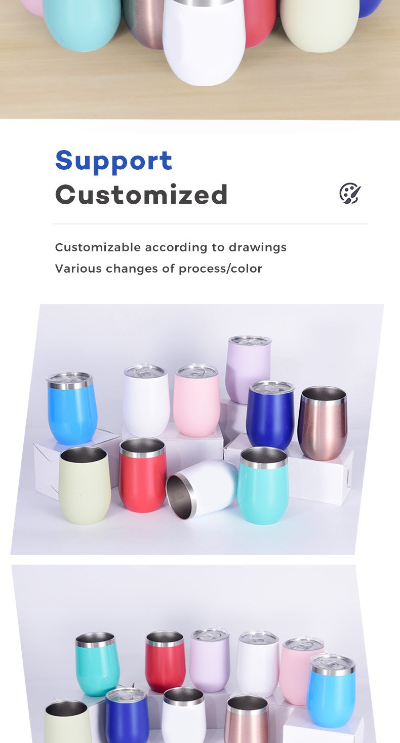 OEM/ODM 12oz Egg Shape Double Wall Stainless Steel Vacuum Cup Hot Travel Coffee Wine Cup Insulated Wine Cup