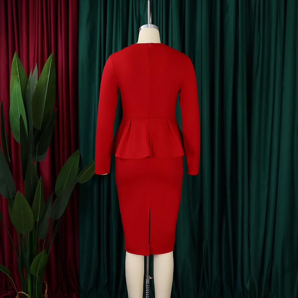 D444 Latest Design Autumn Dress Women Casual Long Sleeve Elegant Ruffled Ladies Office Dress Women Formal Work Career Dress