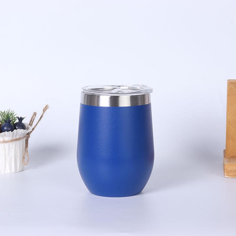 Custom Logo 12 Oz Travel Stainless Steel Insulated Powder Coated Sublimation Wine Egg Shaped Coffee Cup With Lid Wine Glass