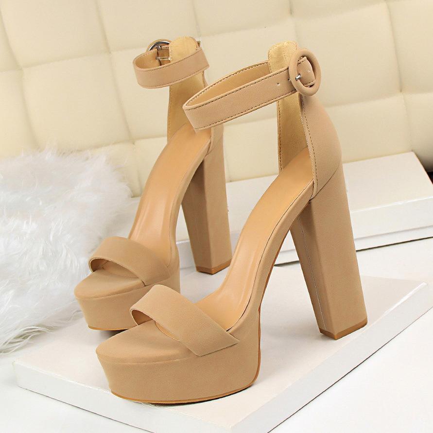 Busy Girl DS3007 Fashion Thick Heel Suede Open Toe Single Strap Sexual Shoes Women Thick Sole Sandals