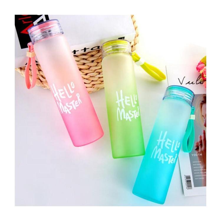 Custom Wholesale 15 Oz Logo Multicolor Water Supply Bottle 15 Oz 450 Ml Gradient Frosted Glass Water Bottle