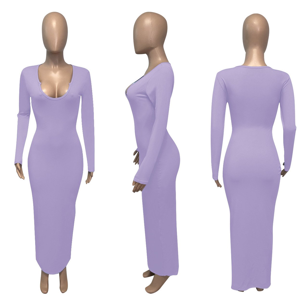 Wholesale Women's Deep V-neck Slim-fit Sexy Long Sleeve Dress Women's Summer Clothes Women's Casual Dress