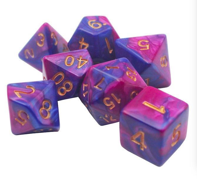 Purple And Blue Swirl Mixed Color Polyhedron DND RPG Board Game Dice Suit