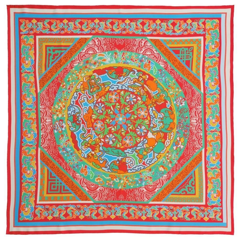 Chinese Traditional Elements Printed Custom Silk Scarf 90*90cm Square Mulberry Silk Scarf Custom Printed Silk Scarf
