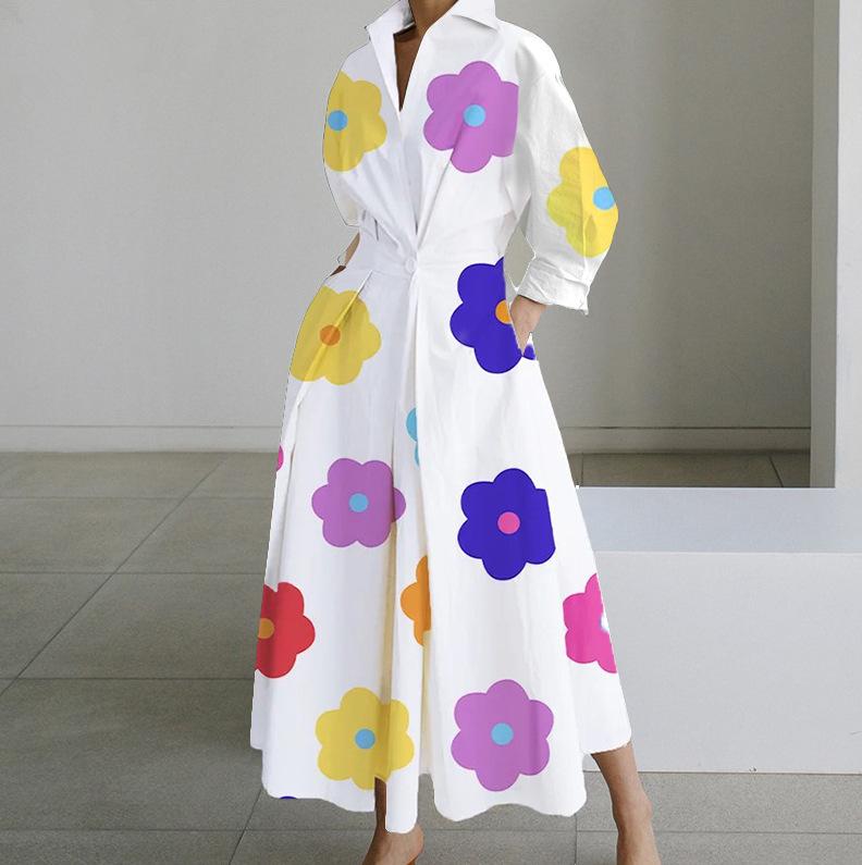 S-2XL Autumn Long Sleeve Dot Print Elegant Maxi Women's Casual V-neck Shirt Party Long Dress Nightdress Women