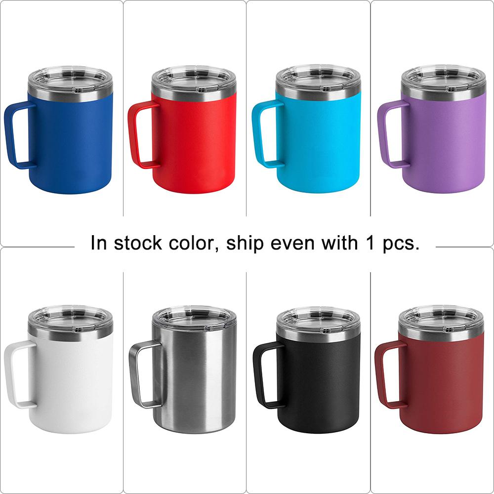 Custom Logo 12 Oz 14 Oz Powder Coated Insulated Stainless Steel Coffee Cup Handle Double Wall Vacuum Insulated Coffee Cup With Lid