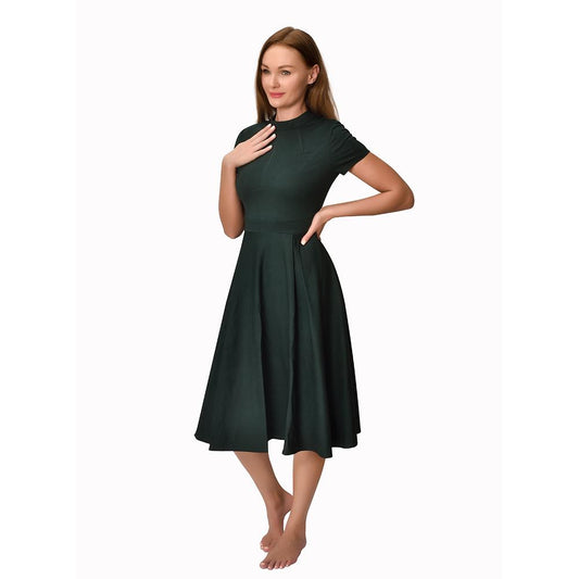 Wholesale High Quality Elegant Dress Short Sleeve O Collar Solid Casual Dress Women Pleated Skirt