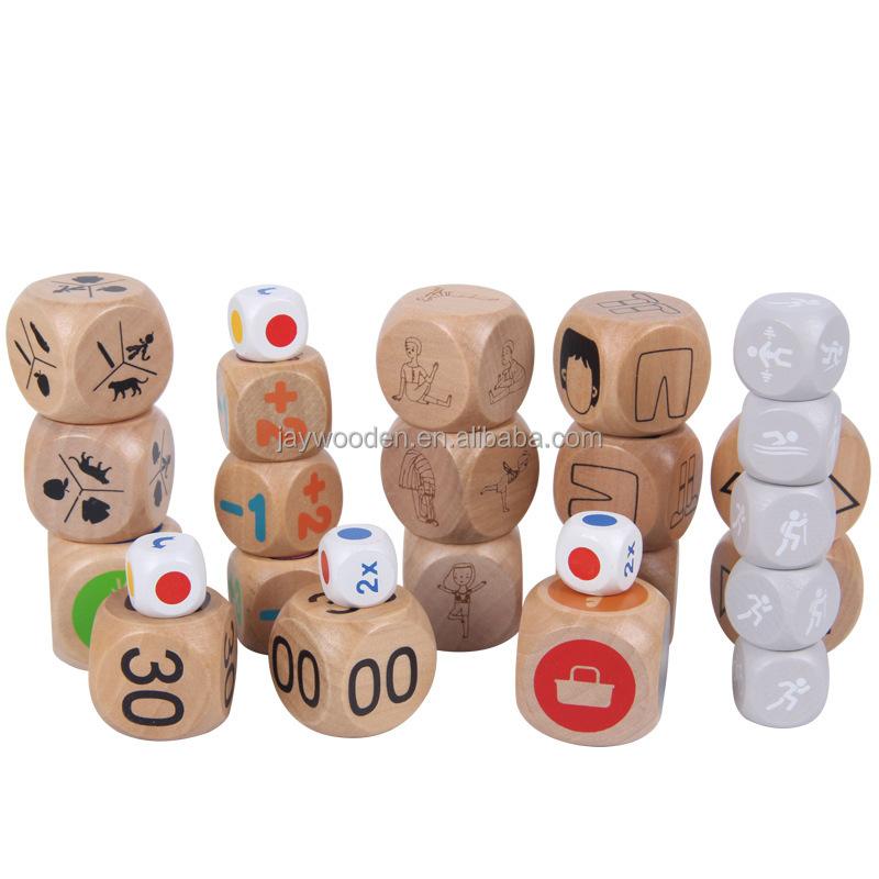 Custom Logo Wooden Craft Dice D20 Black Polyhedral Dice Suit 6 Face Square And Rounded Rounded Adult Game Colored Dice Craft