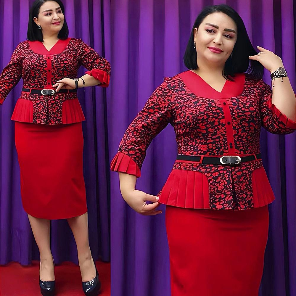 Mediocre Printed Floral OL Office Dress African New Fashion Style Super Elegant Plus Size Women's Clothing K0358