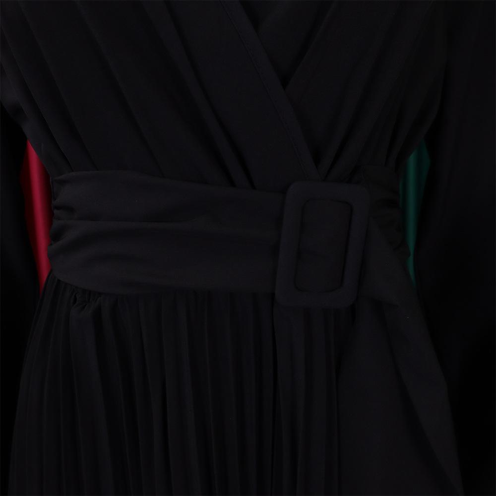 D419 Latest Design Ladies Office Dress Ladies Elegant Solid Color Long Sleeve Lace-up V-Neck Slim Pleated Skirt