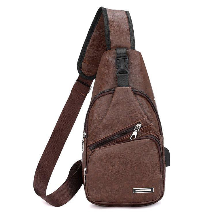 2024 New Men's Leather Chest Bag With Multi-functional USB Fashion Leisure Sports Shoulder Bag Factory Direct -30*15