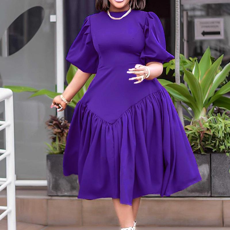 Lancy New American Elegant Women's African Clothing Spring Long Powder Puff Sleeve Pleated Casual Dress Plus Size Fashion Dress Women