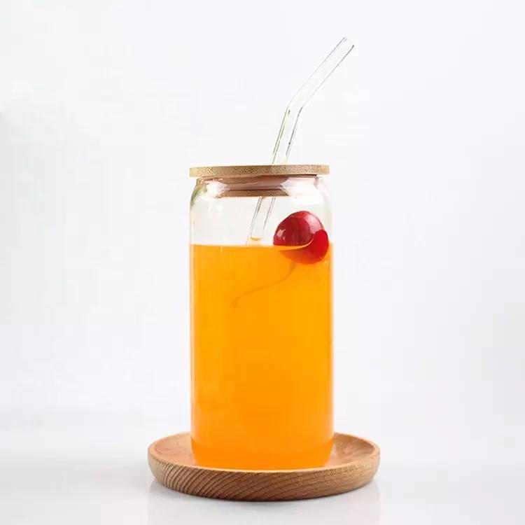 12 Oz 16 Oz 20 Oz Bamboo Lid Glass Pipette Glass Beer Cup Iced Coffee Cute Wine Glass
