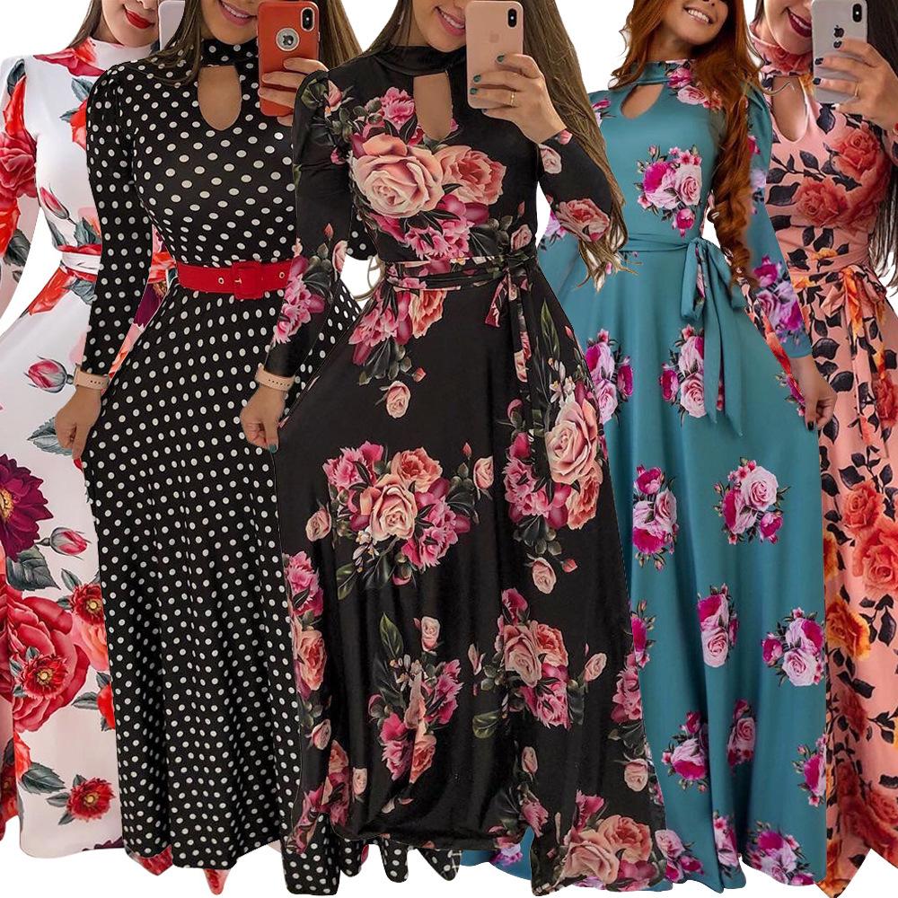 Modern Fashion Women Clothing Women Flower Print Long Dress