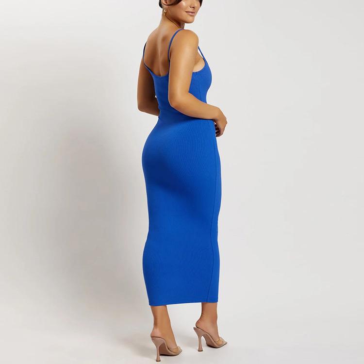 Knitwear Clothing Manufacturer Open Back Decorative Knitted MIDI Dress Rib Sweater Summer Knitted Dress Women