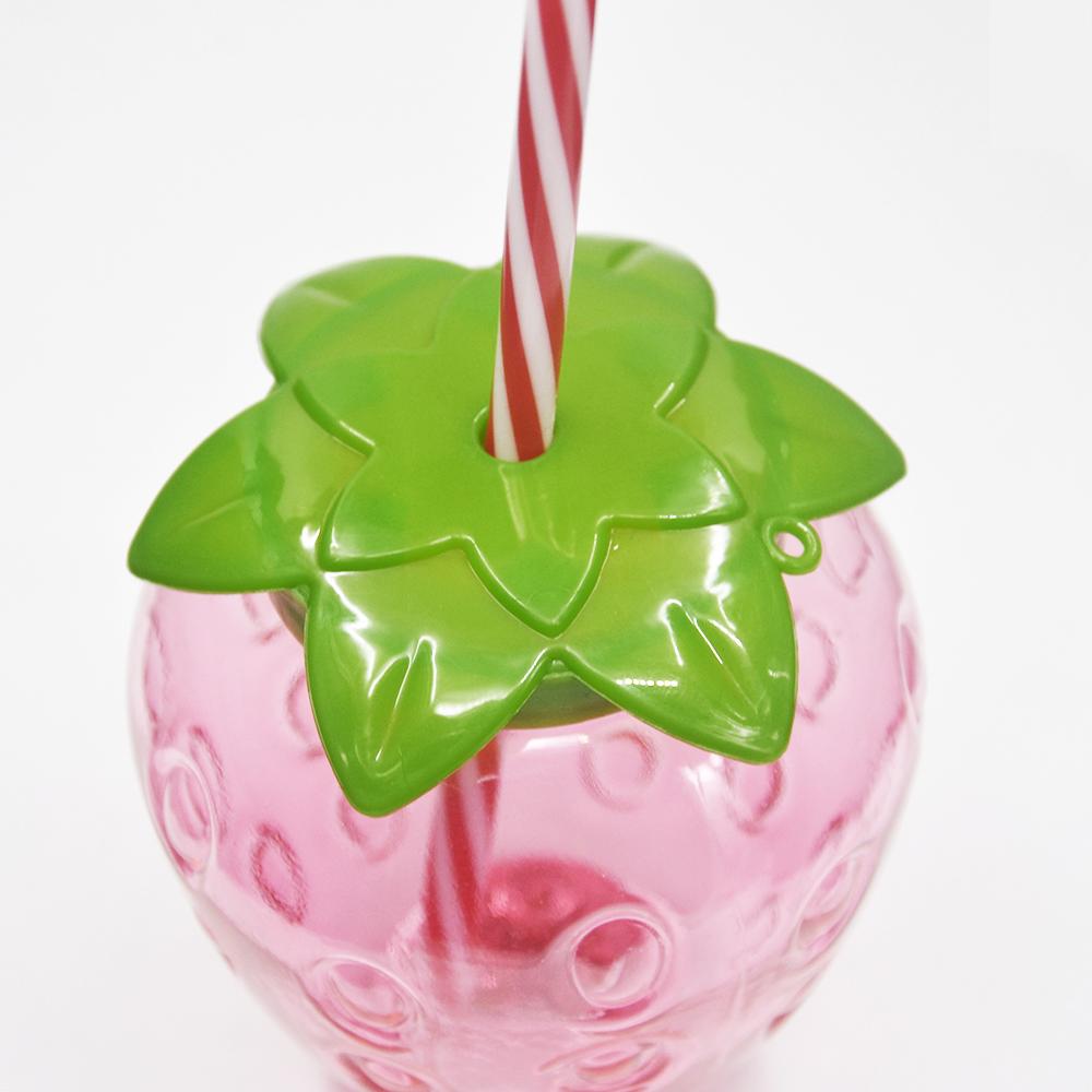 China Supplier Colorful Cute Strawberry Shape Plastic Water Cup With Straw