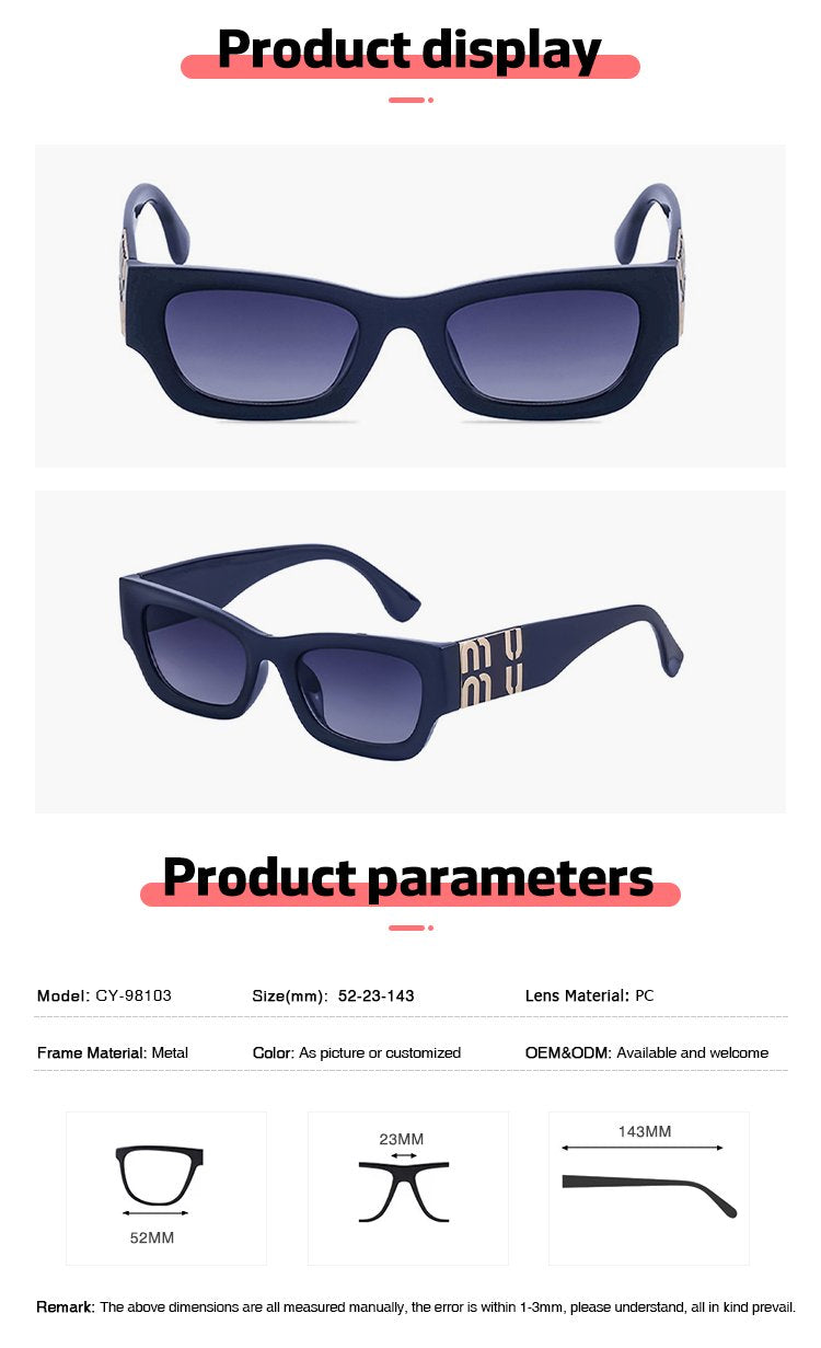 CY-98103 2024 Fashion High Quality UV400 Y2K Letter Metal Small Square Sunglasses