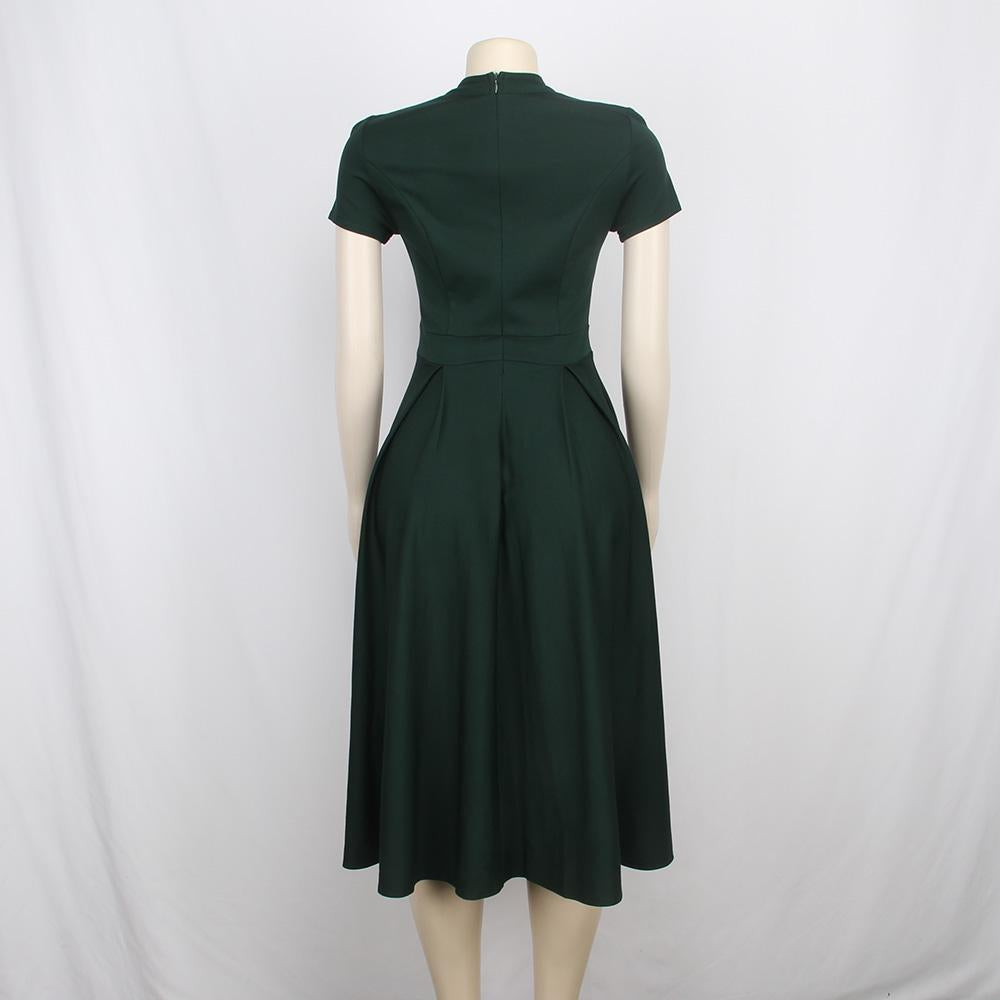 Wholesale High Quality Elegant Dress Short Sleeve O Collar Solid Casual Dress Women Pleated Skirt