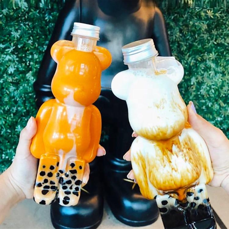 LOKYO Beverage Juice Milk Packaging Bottle Cute Bear Custom Reusable Plastic Foam Tea Cup
