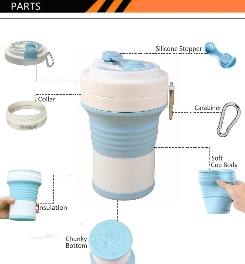 Customized Portable Eco Foldable 16 Oz 350 Ml 450 Ml 500 Ml 550 Ml Outdoor Travel Reusable Silicone Foldable Foldable Coffee Cup Mug