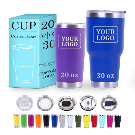 Custom Logo Powder Coated Metal Cup Double Wall Vacuum Insulated Stainless Steel 20 Oz 30 Oz Car Tumbler Cup Travel Coffee Mug