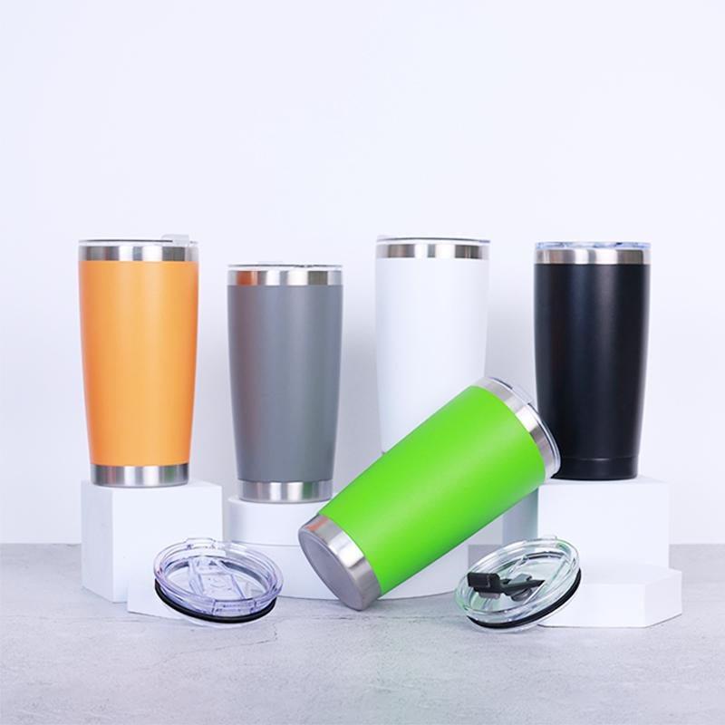 Custom Logo Double Wall 18/8 Stainless Steel 20 Oz Tumbler Travel Mug 20 Oz Powder Coated Coffee Mug Tumbler With Lid And Straw