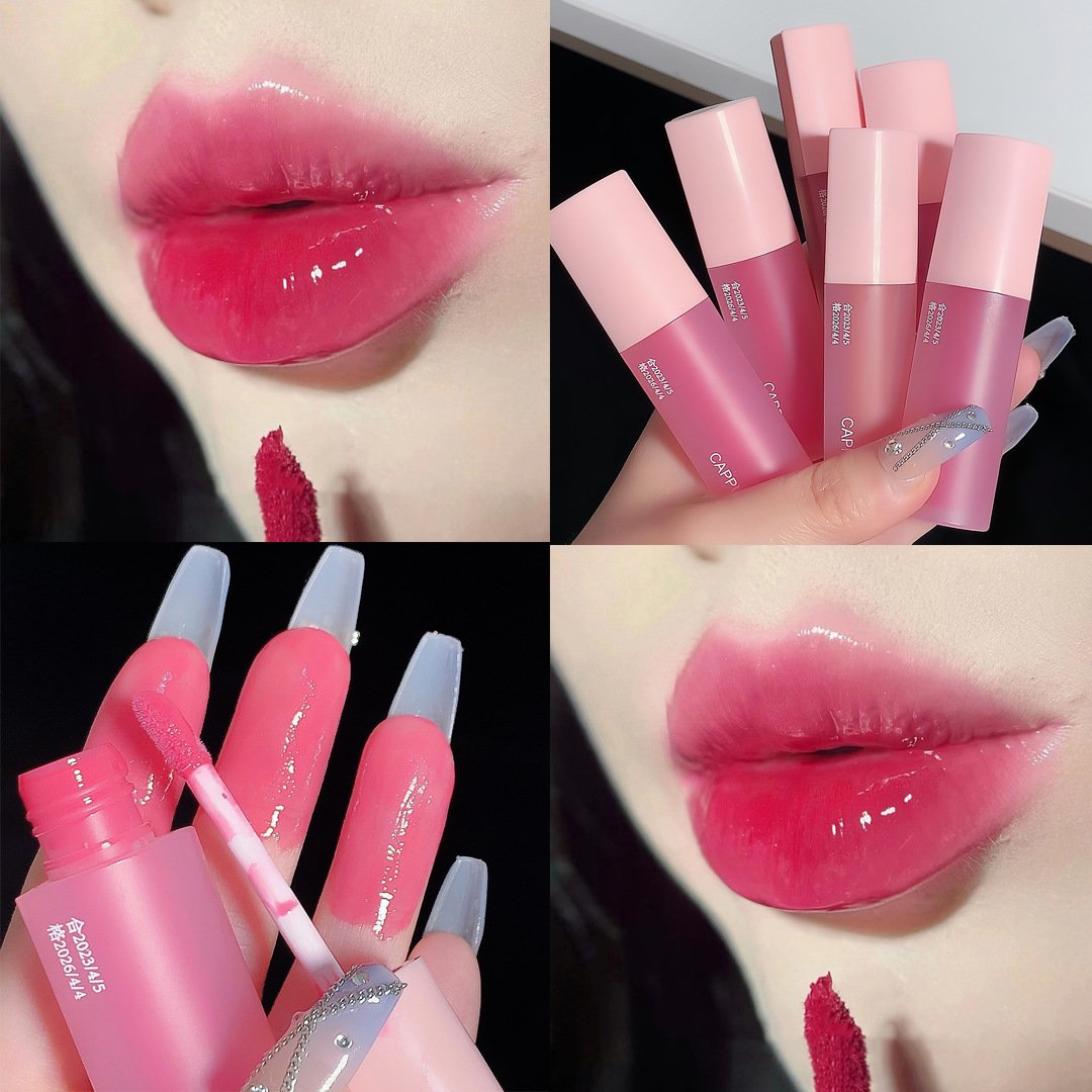 High Coloring Cute Lip Gloss 6-piece Set Heart-shaped Pink Lip Gloss Vivid Juicy Gloss Finishing Cappuvini Mirror Moisturizing Glaze Color