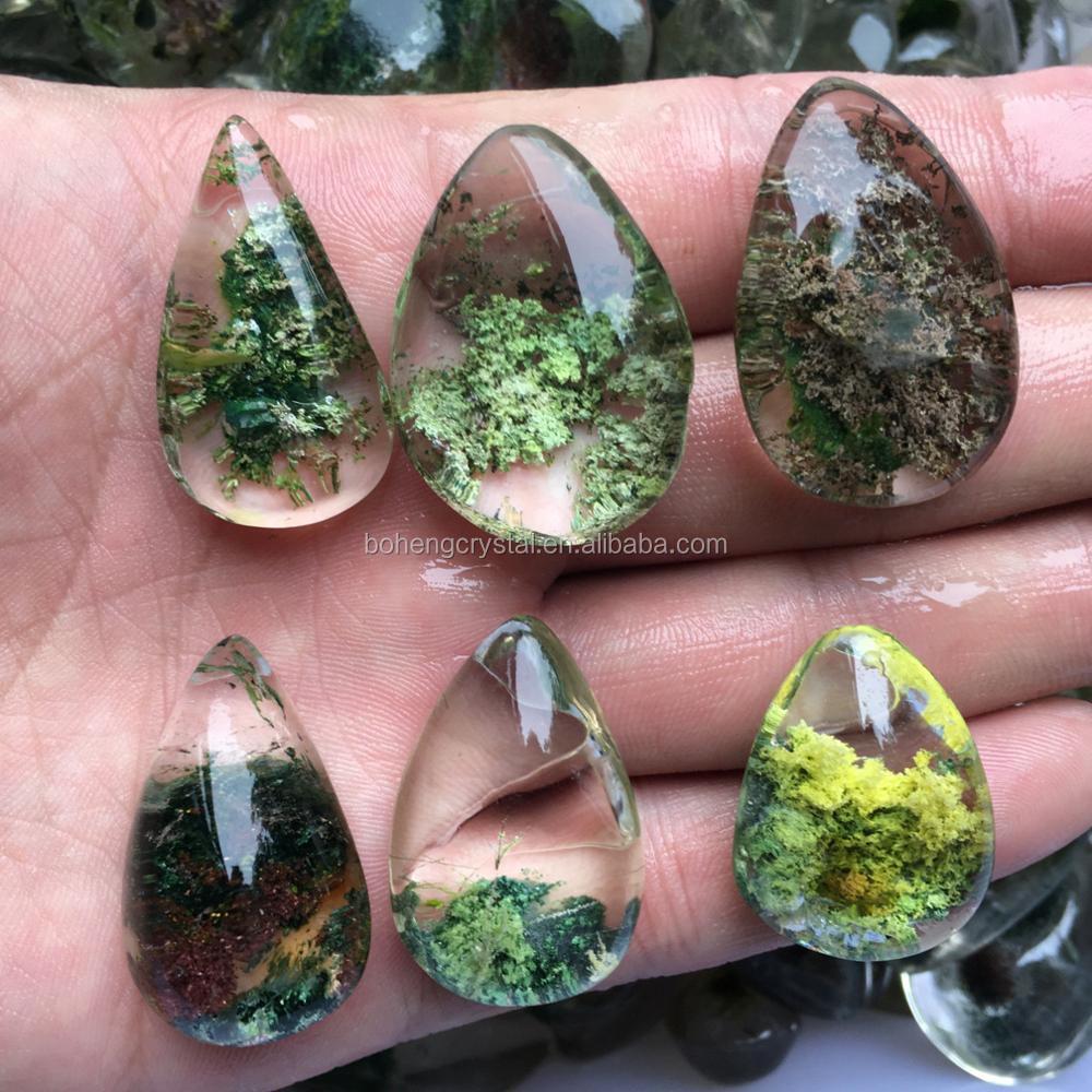 Wholesale Rare Natural Beautiful Green Ghost Phantom Quartz Water Drop Crystal Pendant