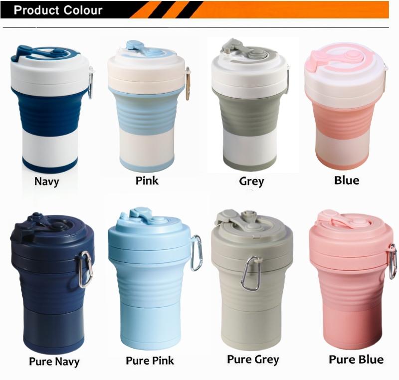 Customized Portable Eco Foldable 16 Oz 350 Ml 450 Ml 500 Ml 550 Ml Outdoor Travel Reusable Silicone Foldable Foldable Coffee Cup Mug