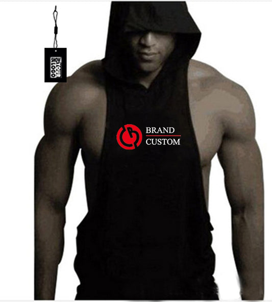 Custom Cotton Summer Bodybuilding Muscle Fitness Hooded Vest Training Vest Outdoor Fitness Shirt, Free Tags