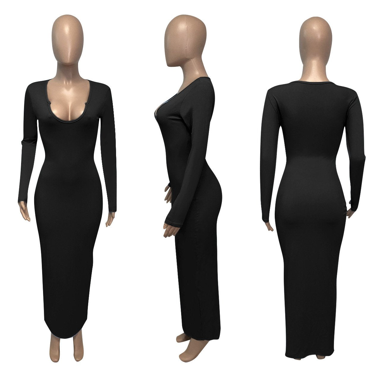 Wholesale Women's Deep V-neck Slim-fit Sexy Long Sleeve Dress Women's Summer Clothes Women's Casual Dress
