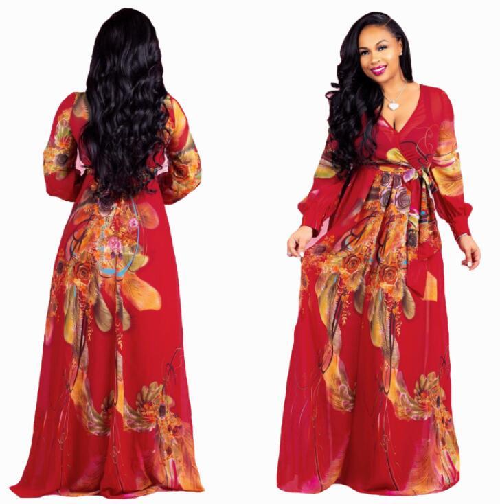 Fashion Women Maxi Printed Dress Long Plus Size 3XL 4XL 5XL High Quality Summer Beach Wear Chiffon Women Party Dress