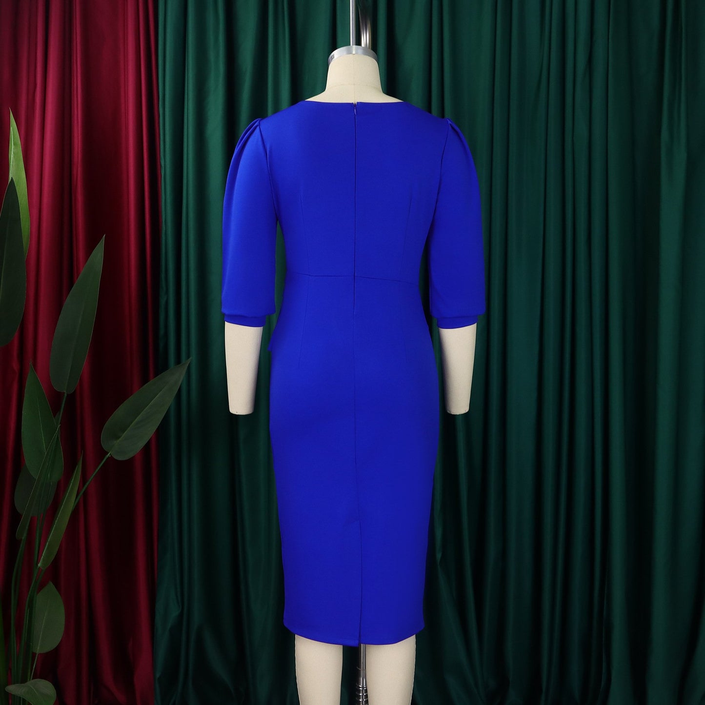 New Women's Elegant Women's O-Collar Pleated Fashion OL Tongle Pencil Skirt Office Dress