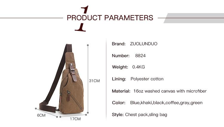 Zuo Lunduo Fashion Solid Color Men's Chest Bag Crossbody Bag Canvas Leather Chest Bag