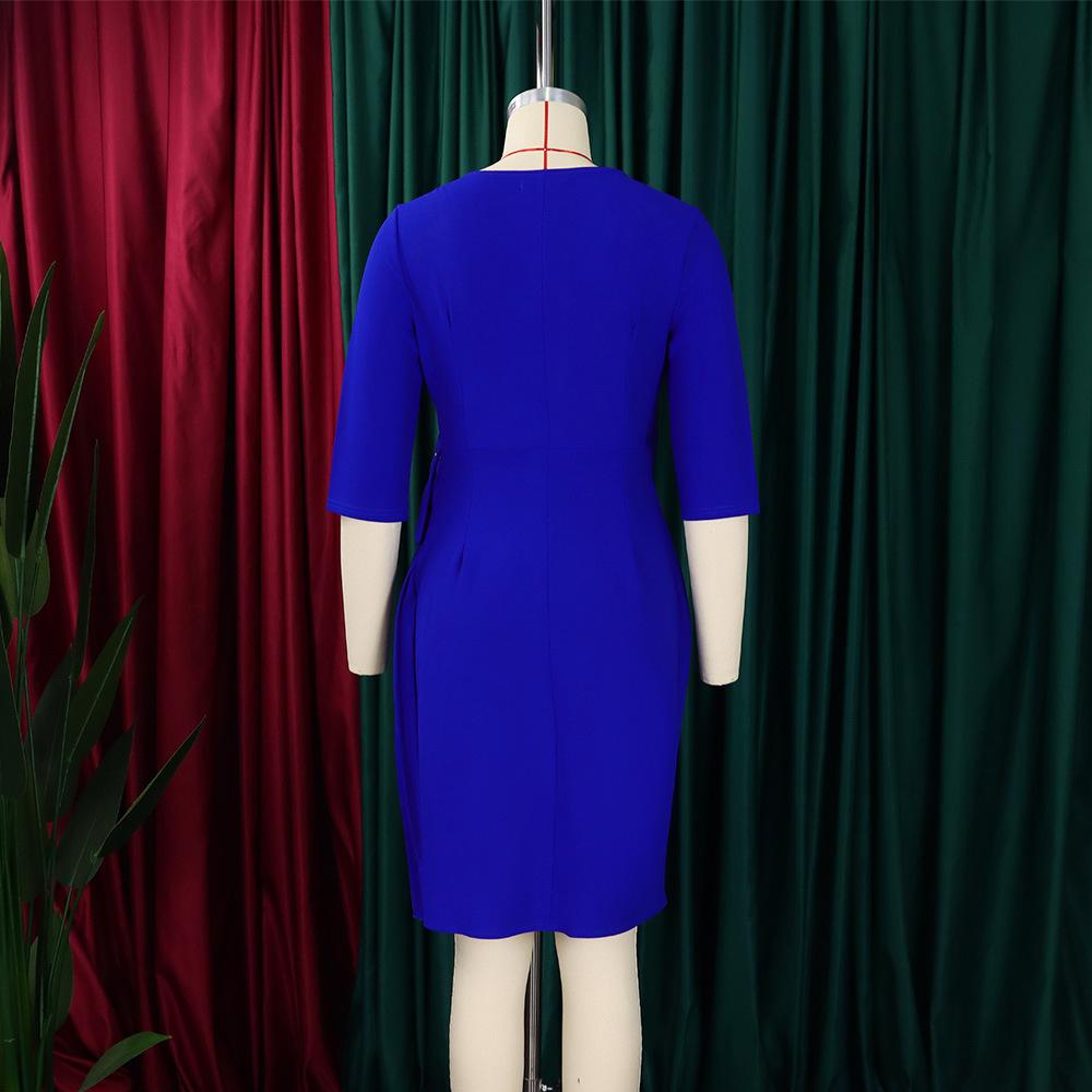 Custom Summer Women's Elegant 3 Quarter Sleeve Women Office Dress Pleated African Women's Clothing