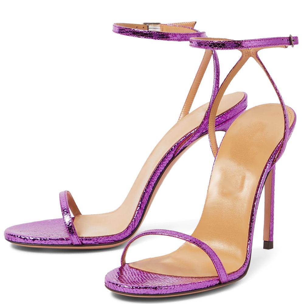 Custom Women Fashion Stiletto Pumps Ankle Buckle Sandals Open Toe High Heels Stiletto Solid Color Spring Party PU