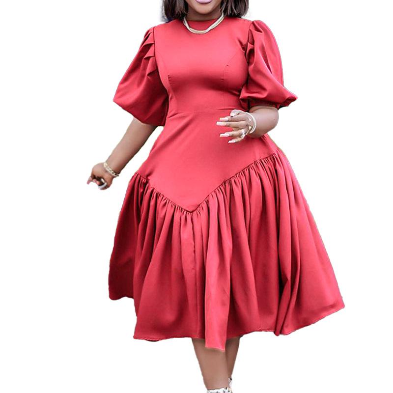 Lancy New American Elegant Women's African Clothing Spring Long Powder Puff Sleeve Pleated Casual Dress Plus Size Fashion Dress Women