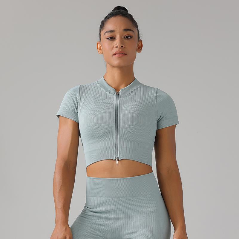 High Quality Rib Zipper 6-piece Set Active Wear Fitness Seamless Yoga Suit Sports Bra Leggings Women's Fitness Suit