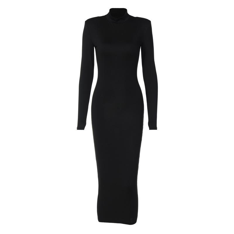 Women's Autumn New Fashion Solid Color Slim High Collar Long Sleeve Elegant Dress Wholesale