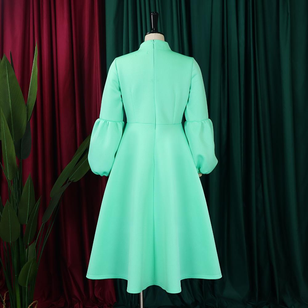 New Women's Elegant Elegant Women's Puff Cuff Large Skirt High Waist Women's Office Dress